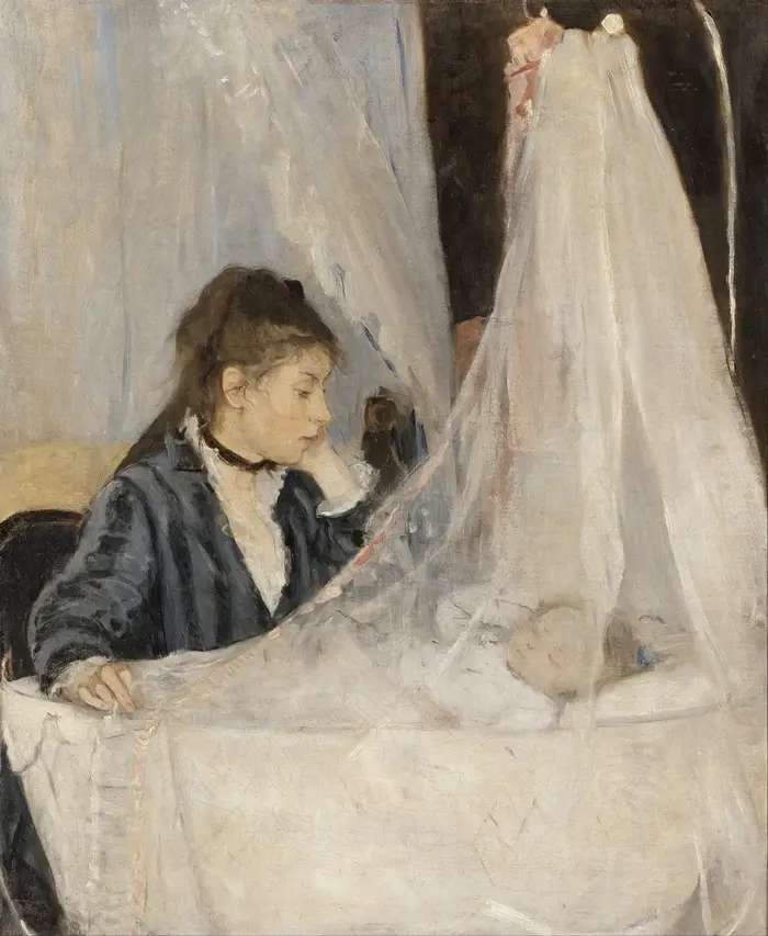 Matka czuwa przy kołysce śpiącego niemowlęcia, obraz Berthe Morisot